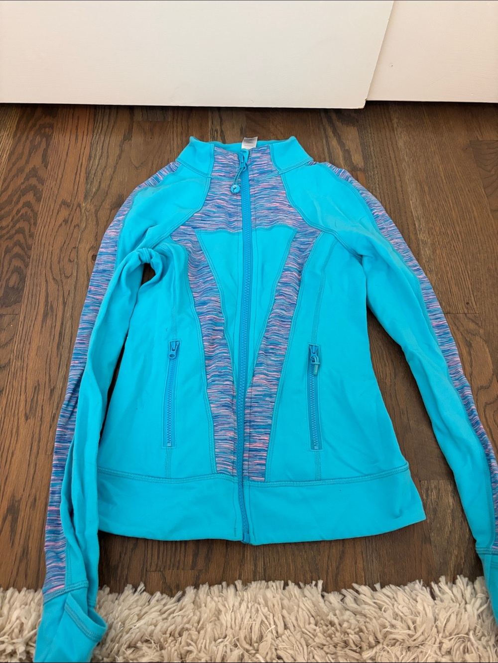 Ivivva Aqua Zip-Up Active Jacket with Multicolor Stripe Panels